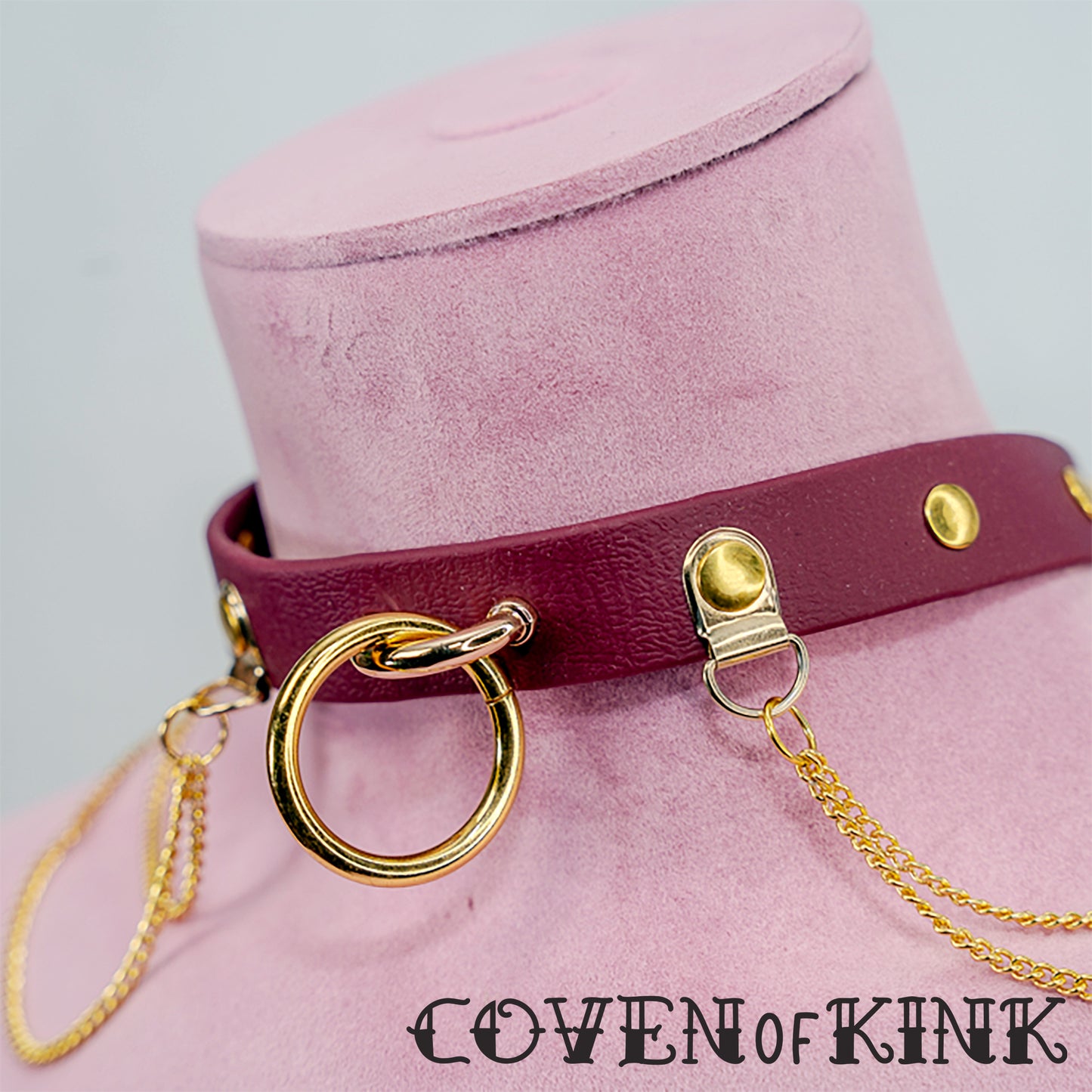O-Ring and Chain Kitten Vegan Leather Submissive Play Collar