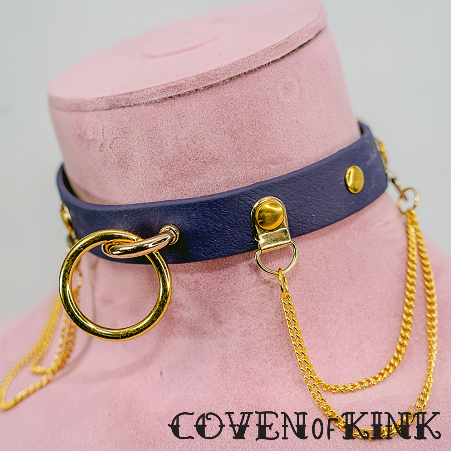O-Ring and Chain Kitten Vegan Leather Submissive Play Collar