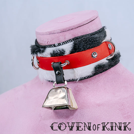HuCow Cow Print Faux Fur Vegan Leather Submissive Collar