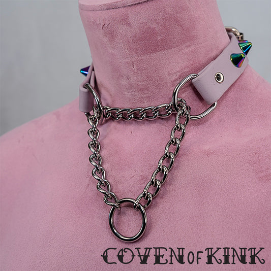 Spiked Martingale Vegan Leather Submissive Collar