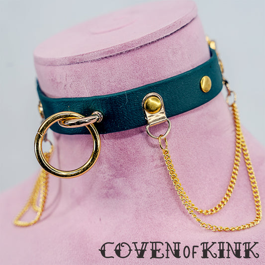 O-Ring and Chain Kitten Vegan Leather Submissive Play Collar