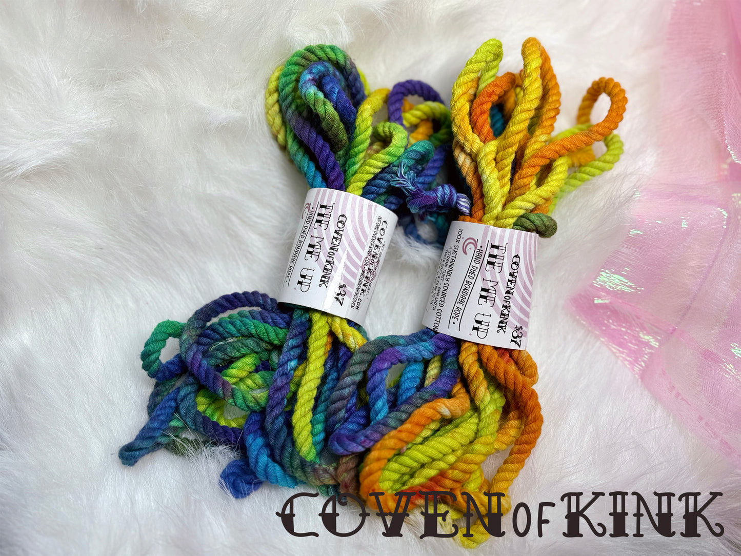 Rainbow Bright Hand Dyed Sustainably Sourced Cotton Bondage Rope